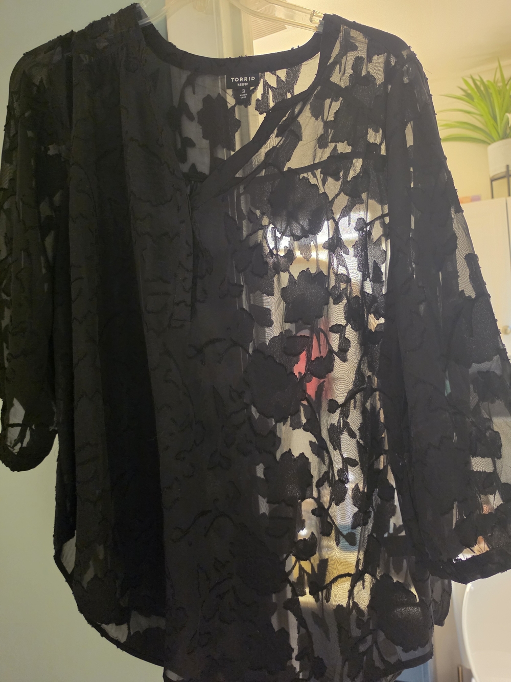 Torrid Black Sheer Floral Lace Kimono Top - Size 3x